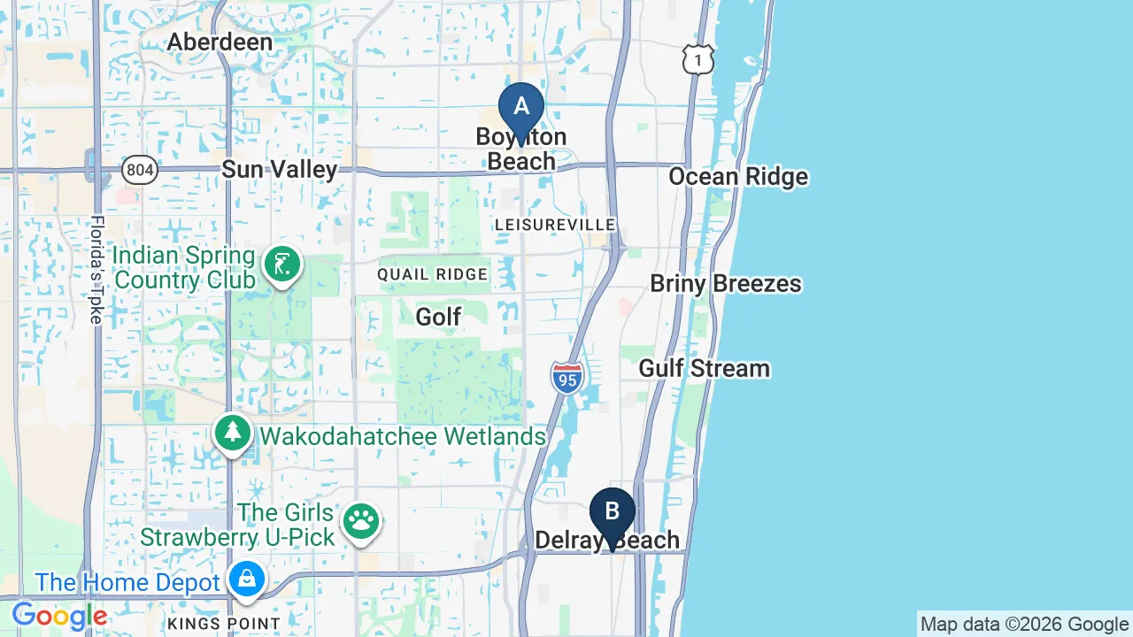Driving directions map from Boynton Beach to Demo Chiropractic in Demo City