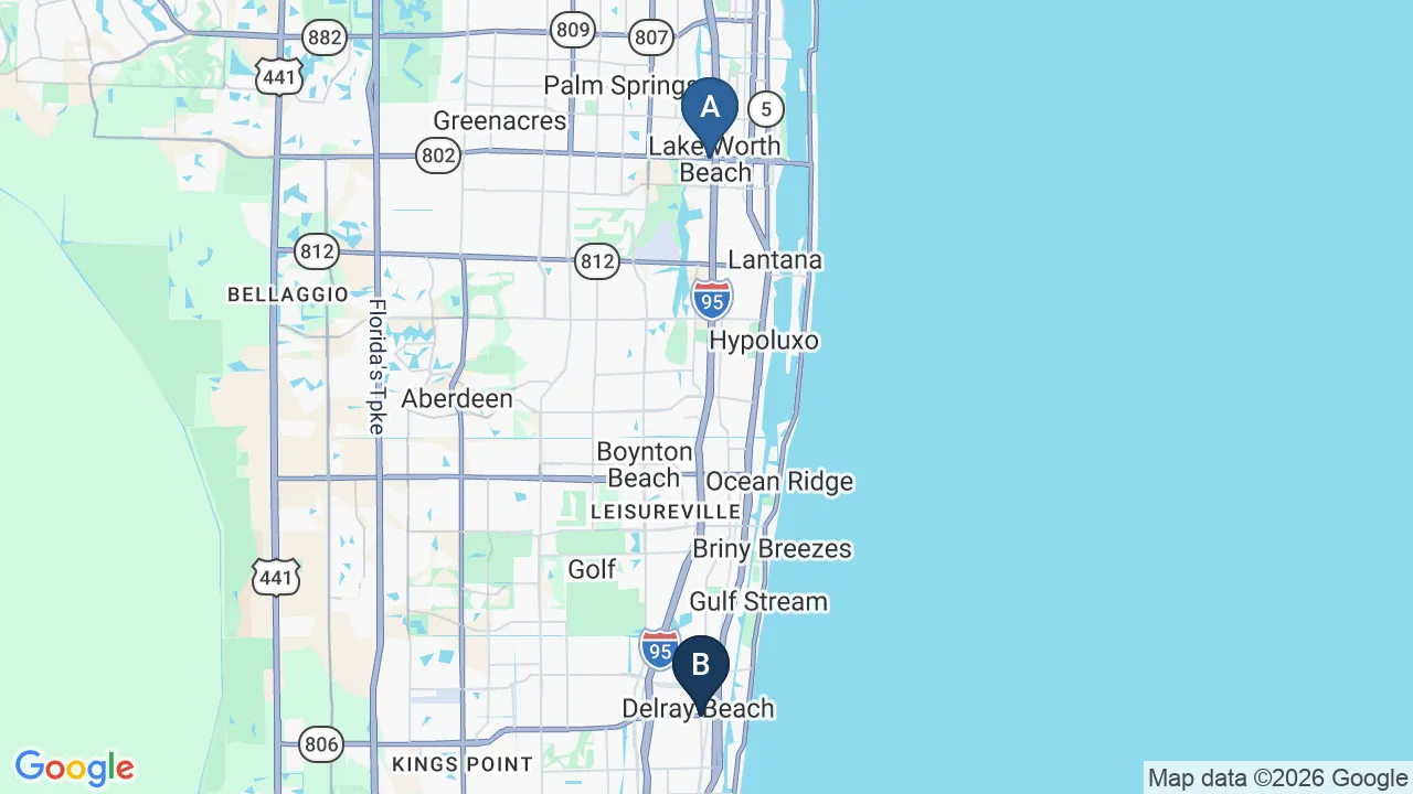 Driving directions map from Lake Worth to Demo Chiropractic in Demo City